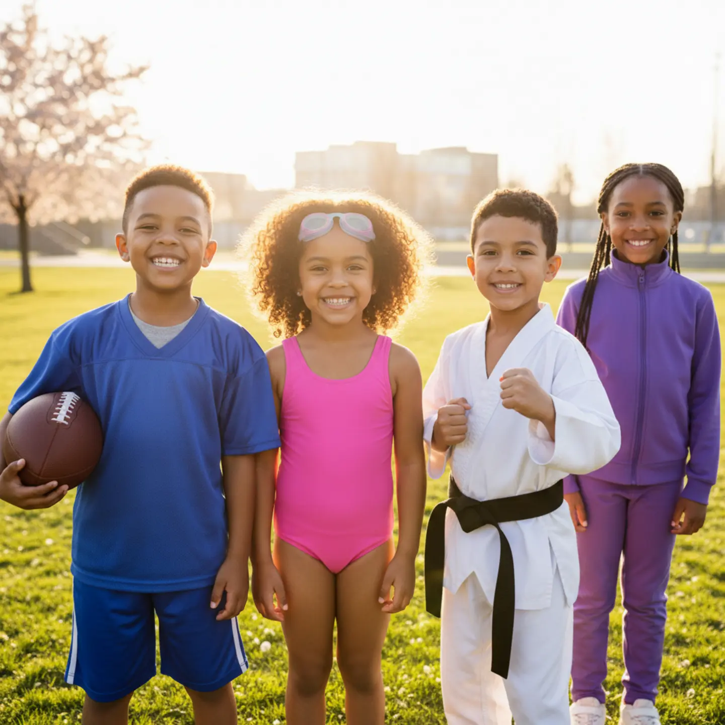 Happy children playing sports safely